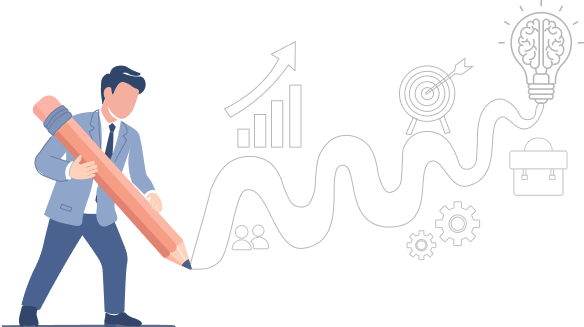 Illustration of a person drawing a product growth plan